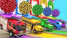کارتون موزیکال ماشین ها - آموزش رنگ ها با ماشین و توپ بازی - کارتون ماشین بازی