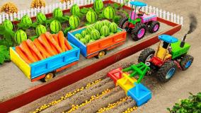 ماشین بازی کودکانه||تراکتور مزرعه و ساخت رنگین کمان||ماشین||ماشین بازی طولانی