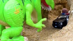 ماشین بازی برای کودکان - اسباب بازی - قسمت 7 - حمله دایناسور به ماشین پلیس