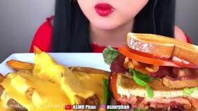 چالش غذا اسمر - چالش فود اسمر - چالش غذاخوری فود اسمر - چالش هات داگ - مرغ پنیری برگر