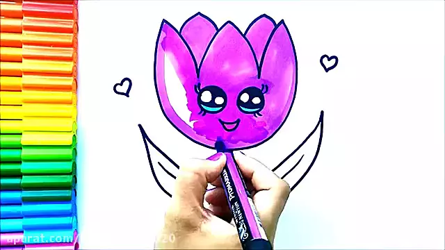 آموزش نقاشی کودکانه | نقاشی گل بنفشه زیبا