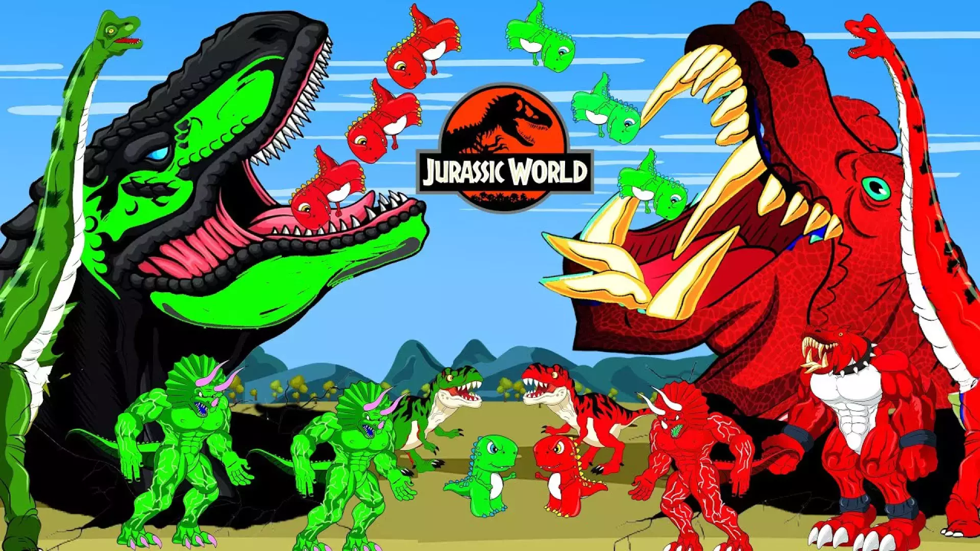 انیمیشن دایناسور طولانی | نبرد تی رکس شیطانی درمقابل هیپو و گودزیلا