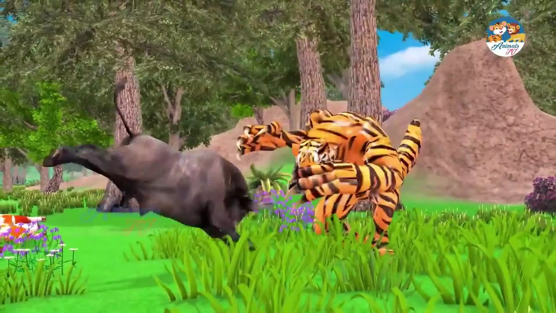 انیمیشن مبارزه با حیوانات | گاوهای غول پیکر در مقابل هیولا ببر گرگ