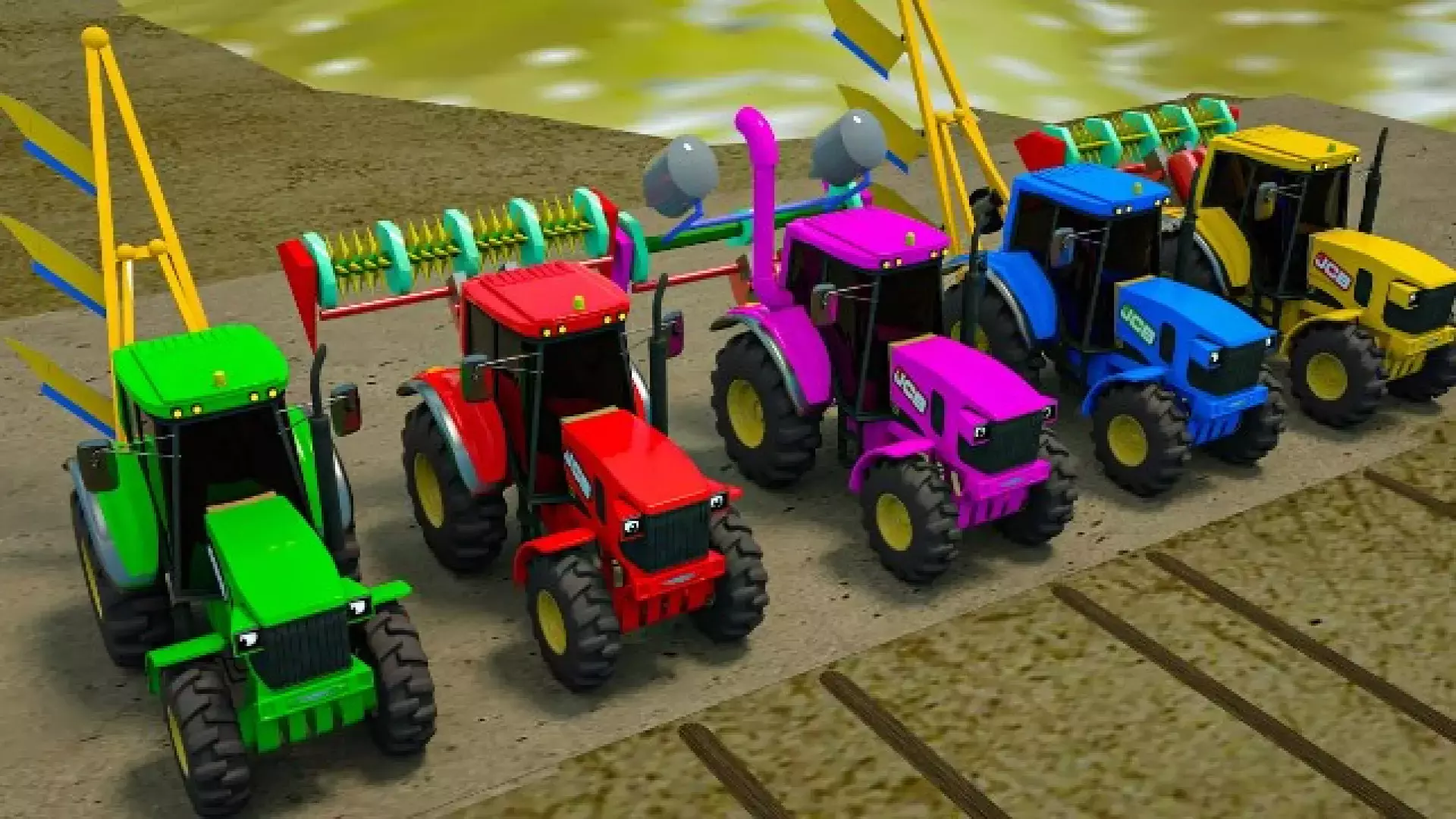 ماشین های تراکتور مزرعه - کارتون ماشین های رنگی بزرگ - کلیپ ماشین بازی