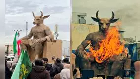 به آتش کشیدن بت بعل نماد شیطان در مراسم ۲۲ بهمن تهران