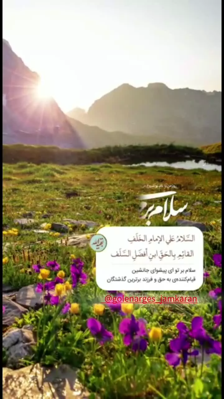 سلام بر تو ای پیشوای جانشین قیام کننده‌ی به حق و فرزند برترین گذشتگان
