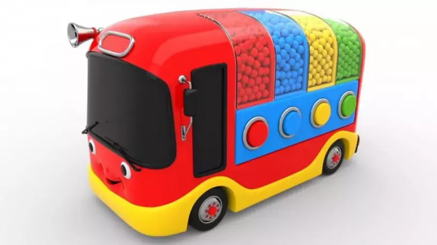 کارتون ماشین های رنگی | اتوبوس کوچولوی قرمز و توپ های رنگی