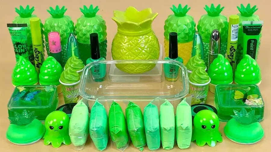 آموزش ساخت اسلایم، اسلایم بازی کودکانه، ترکیب کردن اسلایم سبز