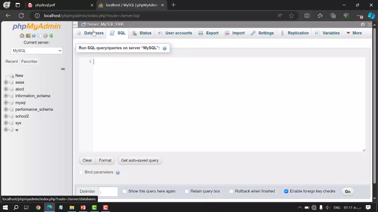 کار با نرم افزار phpmyadmin